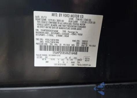 2013 Ford Taurus Sel from USA, damaged, VIN 1FAHP2E85DG216468